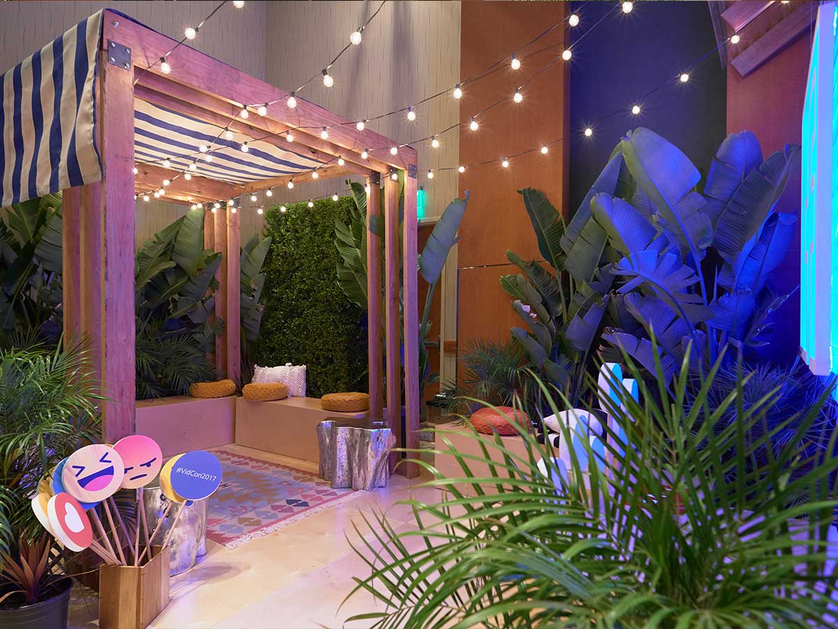 facebook creators lounge with plants and photo ops